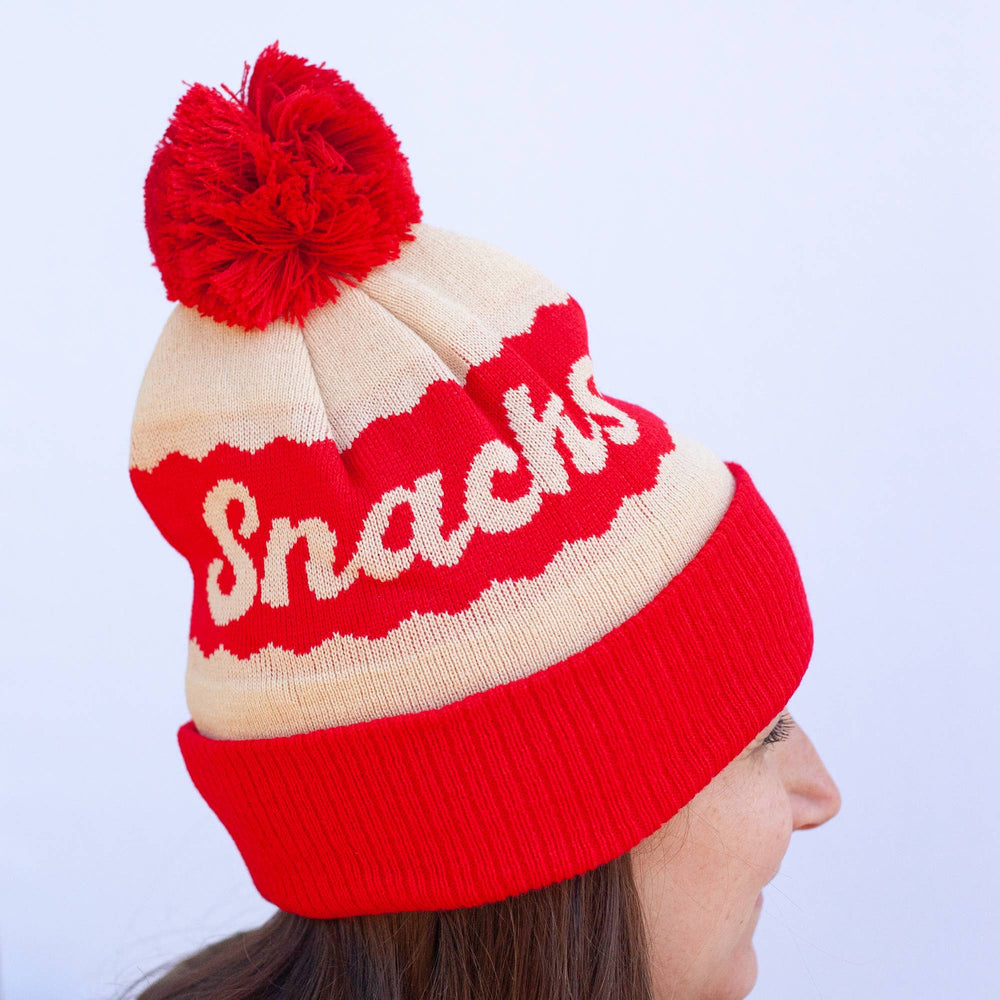 Red Snacks Pom Pom Knit Beanie
