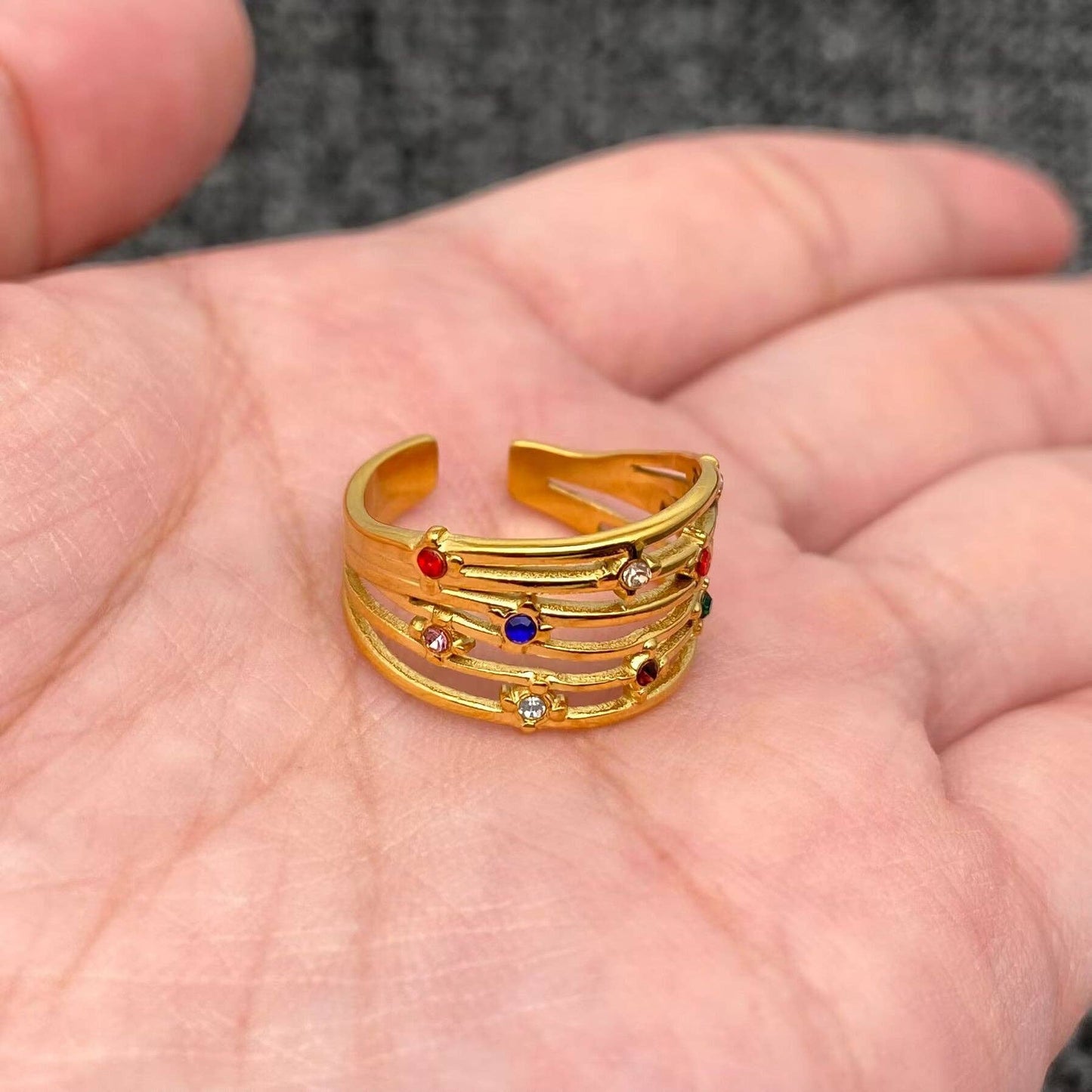 
                  
                    Multi-Color Studded Adjustable Hollow Ring
                  
                