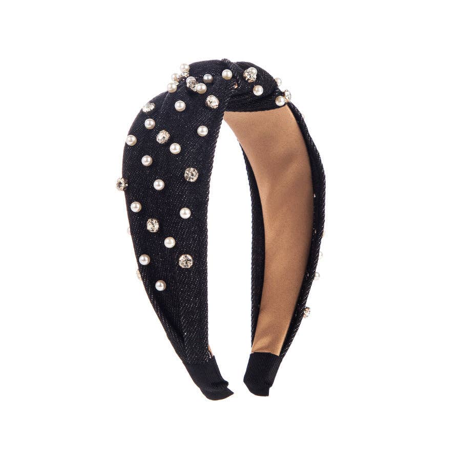
                  
                    Pearl + Rhinestone Denim Top Knot Headband
                  
                