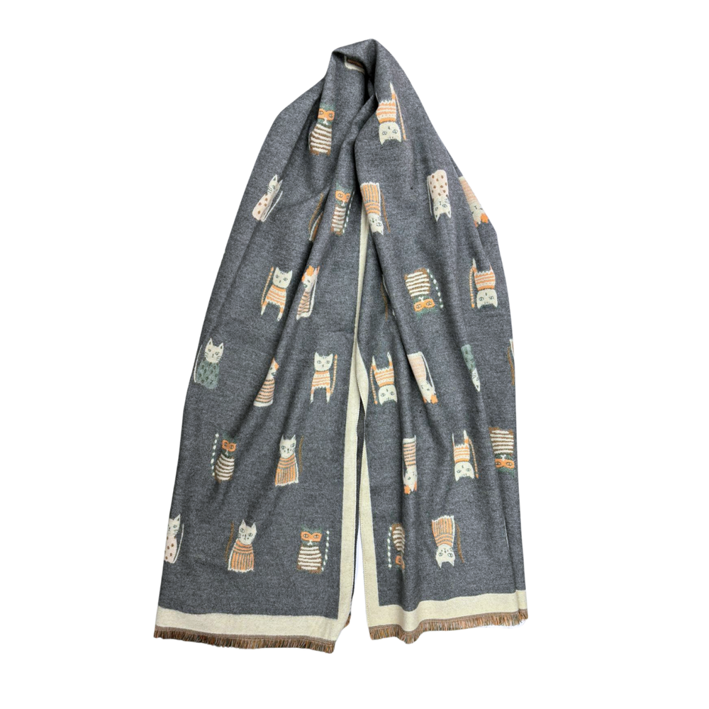 Cat Print Cashmere Blend Scarf