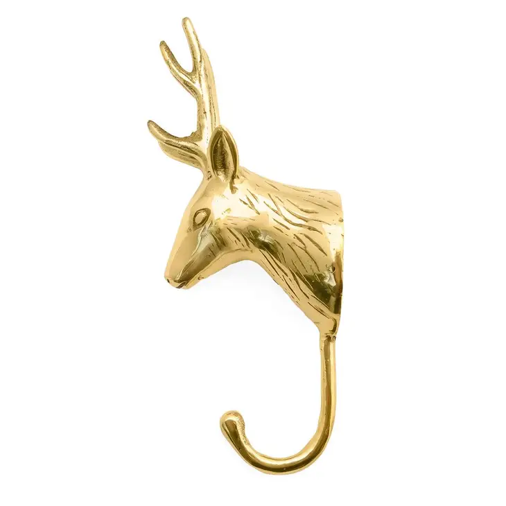 
                  
                    Profile of a solid brass deer coat hook hanging on a wall
                  
                