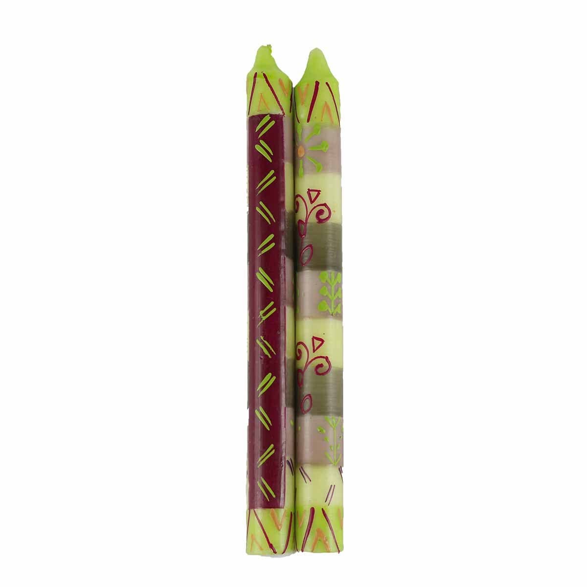 
                  
                    Two decorative candles with intricate patterns on a white background
                  
                