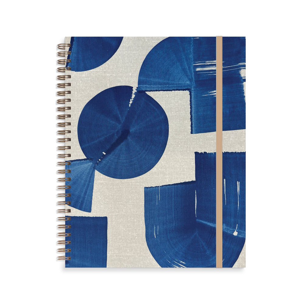 Hand painted notebooks in B5 composition book style with indigo color blocks on fabric covers