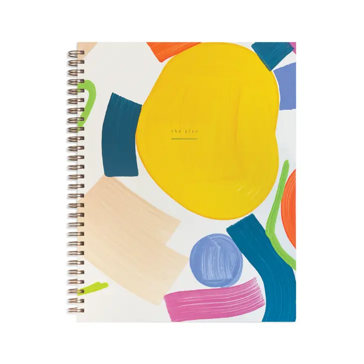 
                  
                    Hand painted notebooks in weekly undated planner style with color blocked yellow, blue, orange, and pink
                  
                