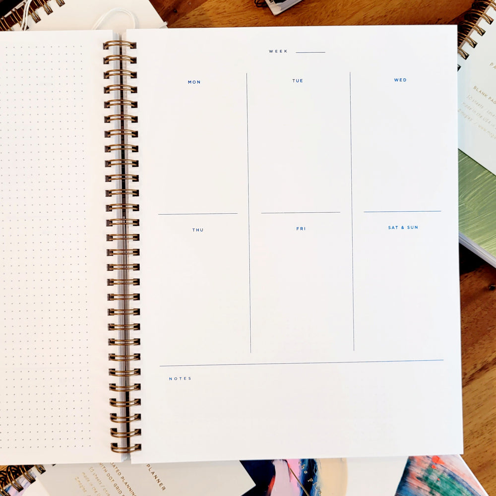 
                  
                    Undated weekly planner pages in our planner style hand painted notebooks
                  
                