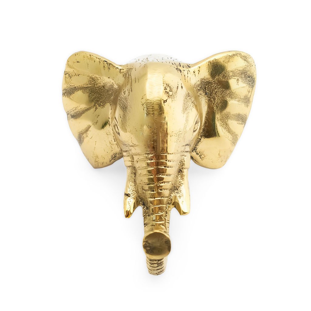 Solid brass elephant jungle animal coat hook with trunk as the hook