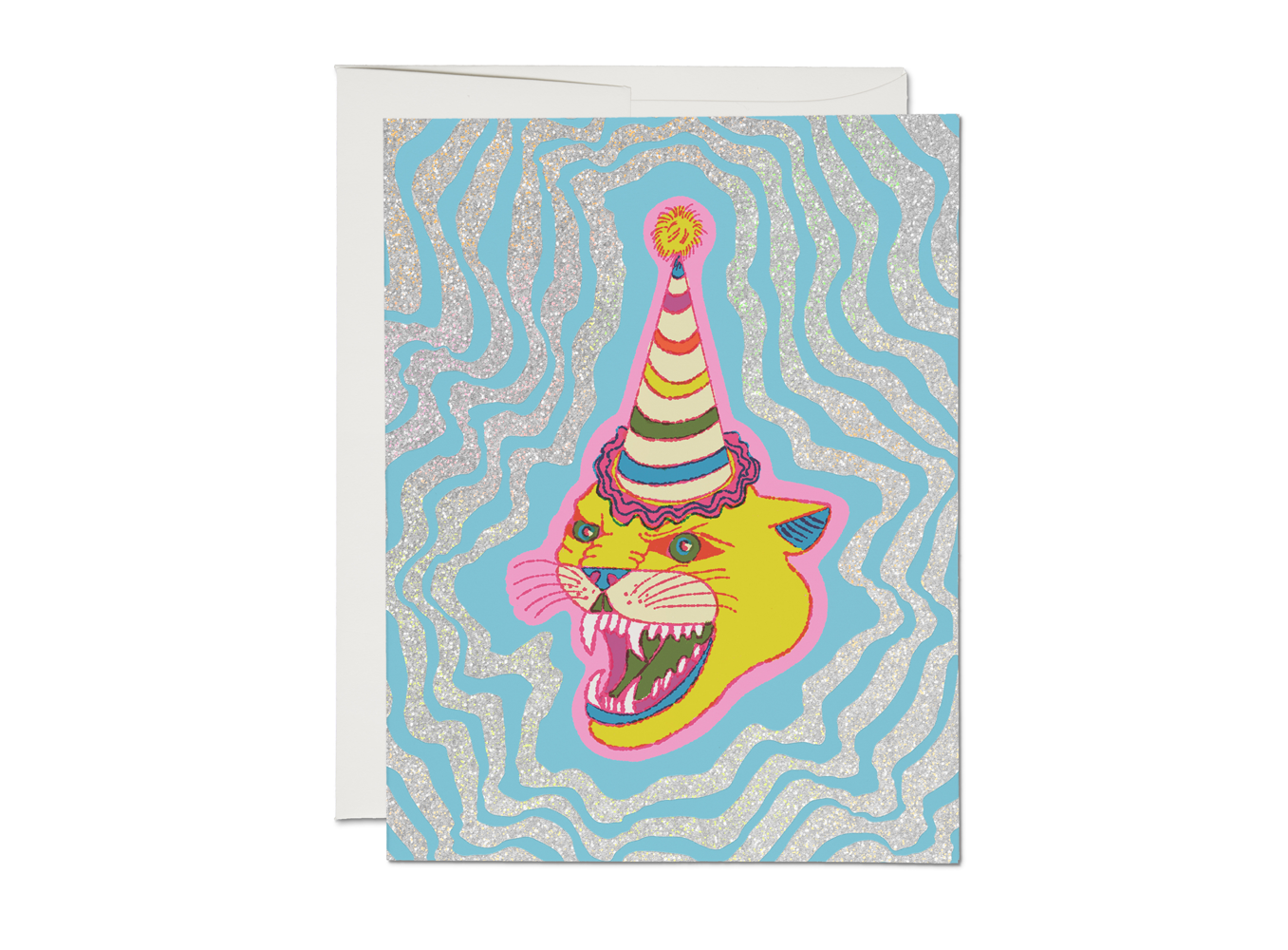 Party cat greeting card with sparkles