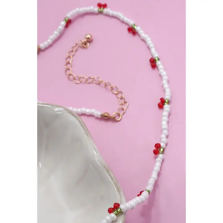 Seed Bead Cherry Necklace