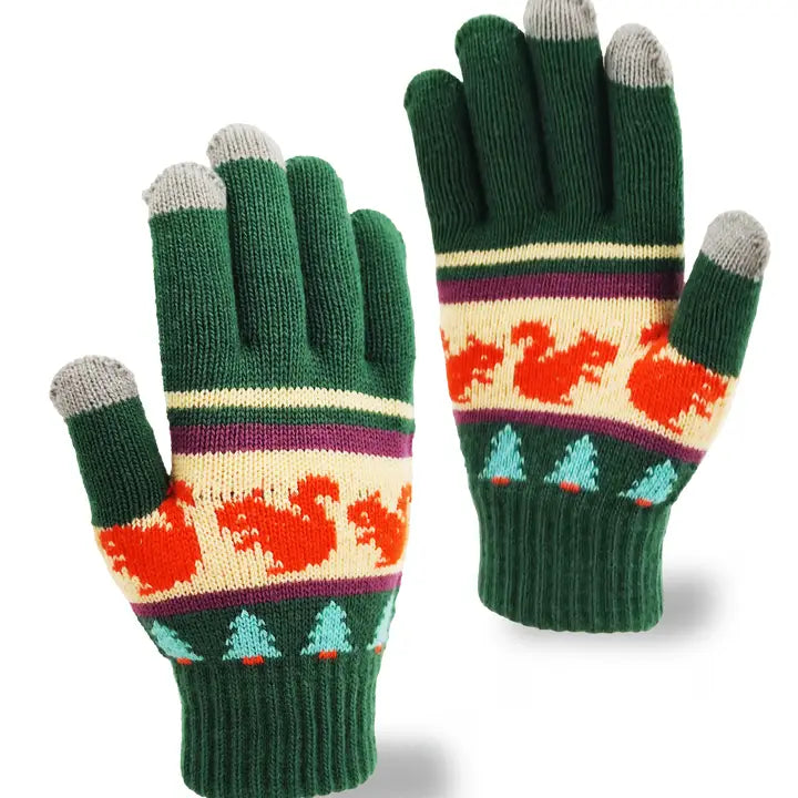 Forest Squirrel Knit Touchscreen Gloves