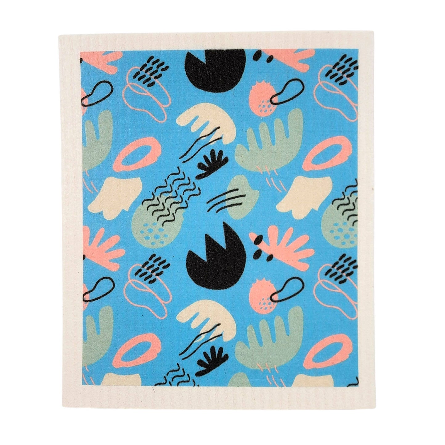 
                  
                    swedish dish cloth with abstract sky blue, coral, mint, and black shapes
                  
                