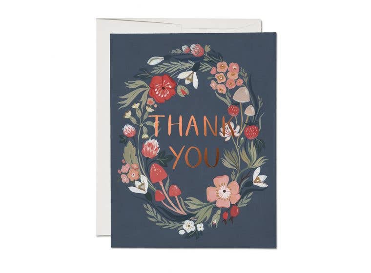 Thank you card with floral wreath