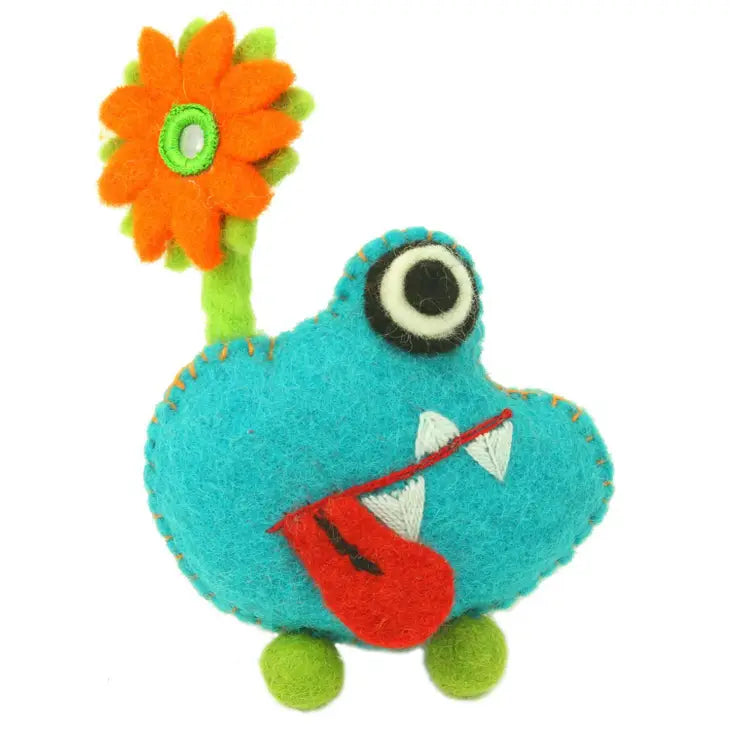 
                  
                    Blue monster tooth fairy pillow boy style made from felt with orange flower
                  
                