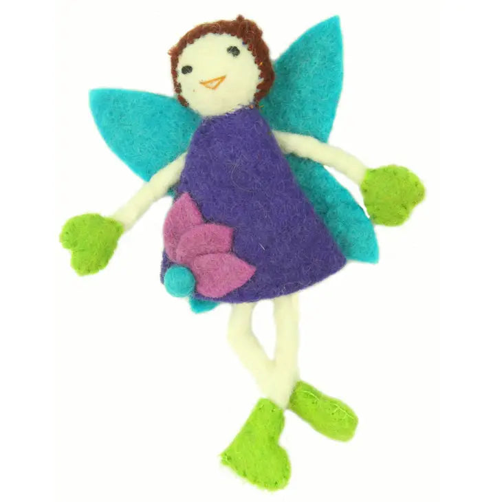 
                  
                    Handmade felt tooth fairy pillow with brown hair, blue wings, and a back pocket for holding tooth fairy notes
                  
                